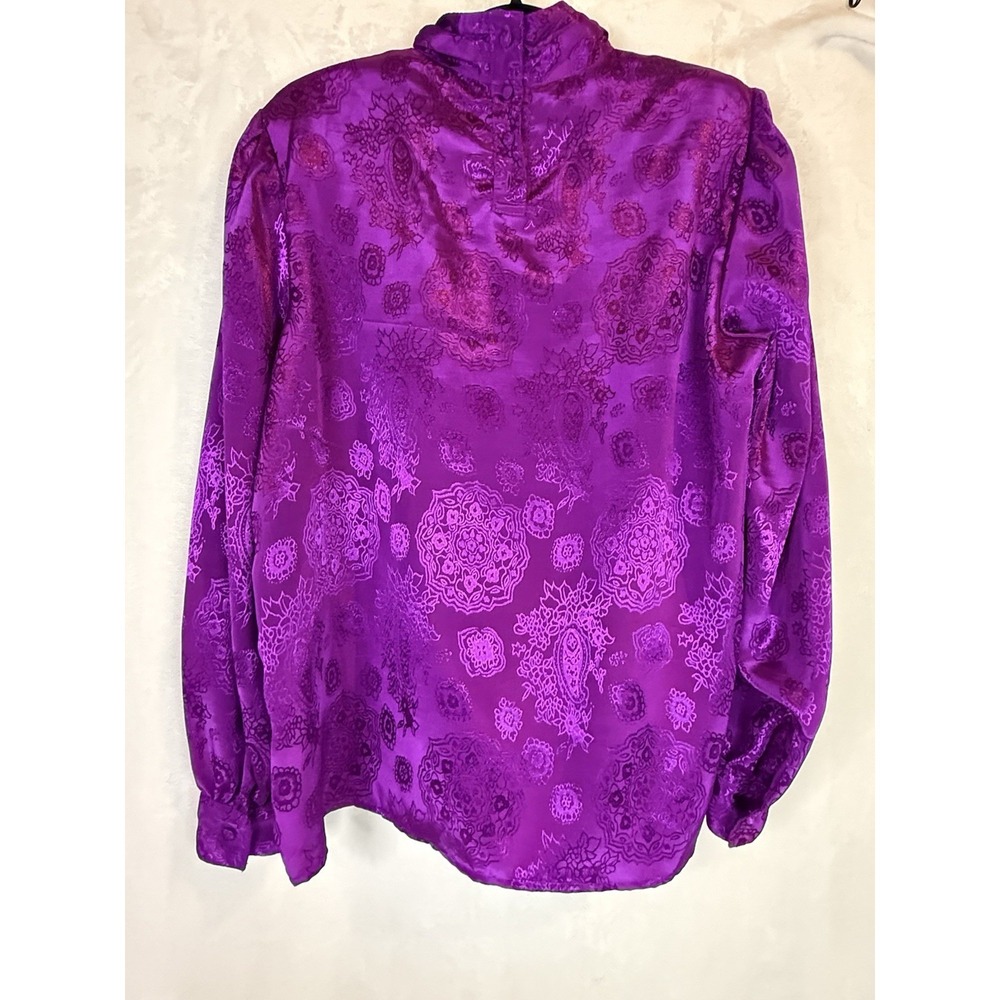 Vintage Purple Satin Jacquard Blouse 16 High Neck Laura Jayne Top Back Buttons - Picture 3 of 8